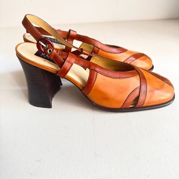 Vintage y2k REAL Shoes Square Toe Block Heel Leather Slingbacks 7 - Picture 7 of 12